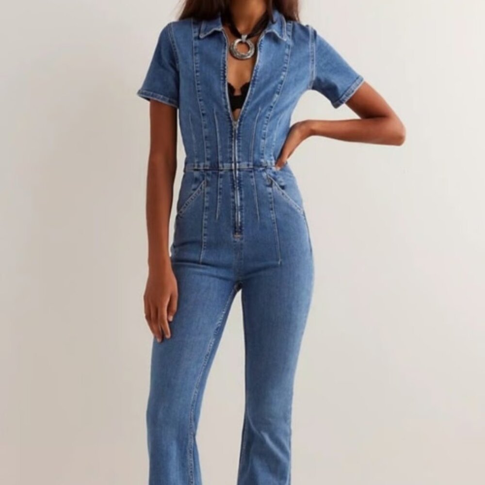 Free People Blue Denim Jumpsuit